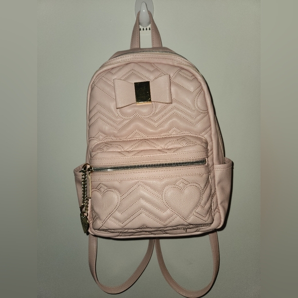 Betsey Johnson Blush Pink Quilted Backpack with Chevron And Heart Design - Picture 1 of 10